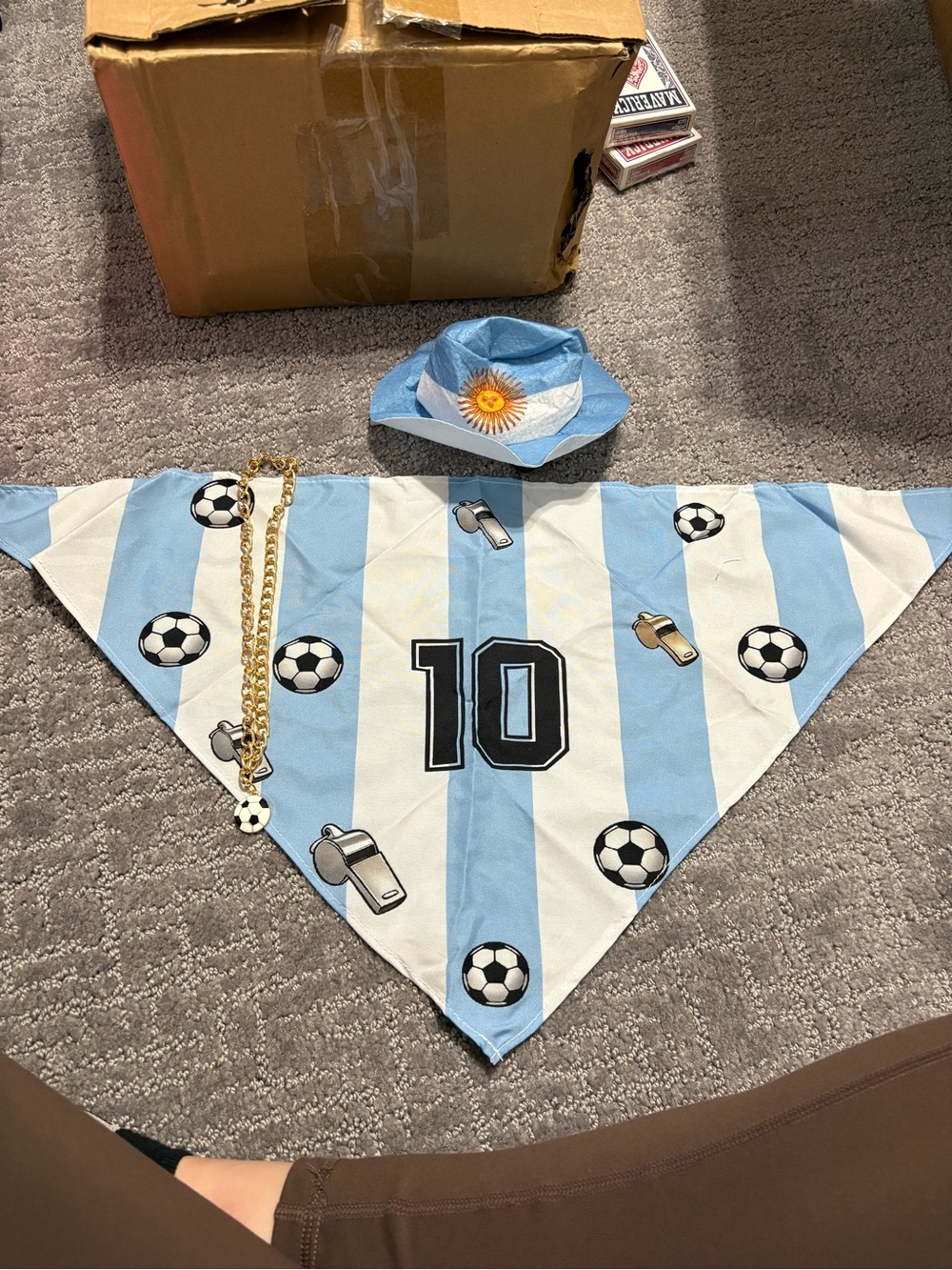 Kids Soccer Bandana Set with Blue & White Stripes - Number 10